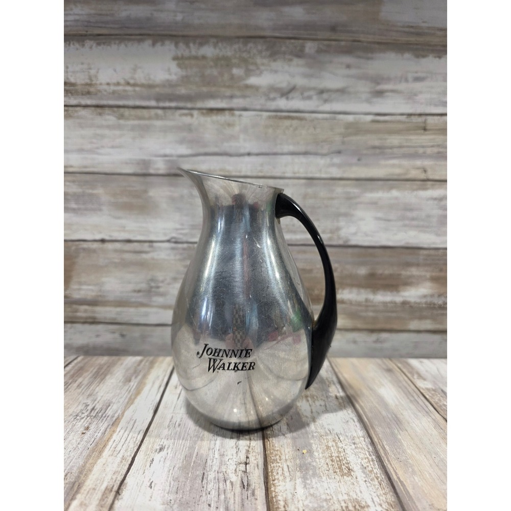Johnnie Walker Brushed Metal Pitcher with Black Handle Barware Collectible‎